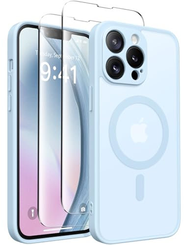 CAPRARO Magnetic for iPhone 13 Pro Max Case, [Compatible with MagSafe] [Full Camera Protection] [13FT Drop Protection] Shockproof Protective Slim Translucent Matte Phone Case, Light Blue