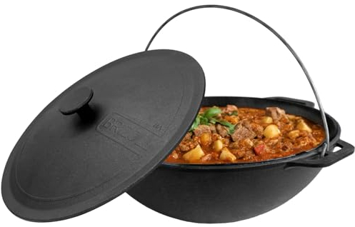 4BIG.fun 15L Gusseisen Schwenktopf Kazan Asia Kasan mit Deckel aus Gusseisen Grillwok Wokpfanne Grill Cast Iron Campingtopf Kessel Wok Traditioneller