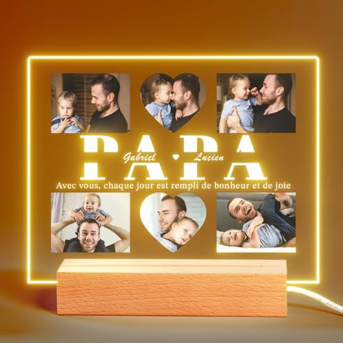 Easycosy Cadeau Fete des Peres Personnalisé-Idée Cadeaux Fête des Pères Cadeau Anniversaire Papa Original-Cadre Photo en Verre Gravée avec Photo Papa -Cadeau Papa Personnalisé pour Papa,Beau-père