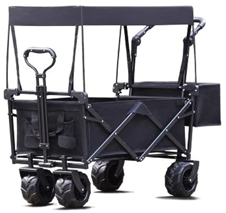 CRBUDY Trolley Cart Wagon Cart mit Baldachin Wagon Wheels Tragbarer Klappwagen Verstellbare Griffe Strand Garten Sport Camping Cart Gartenwagen
