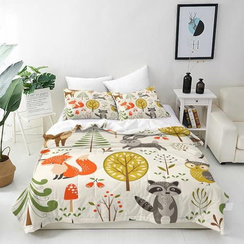 ANHOPE Wald Tier Bettwäsche Set 2 Teilig Dschungel Safari Tier Bettbezug 135x200 cm und Kissenbezug 80x80 cm Weich Microfaser Bettbezüge mit Reißverschluss Bettdeckenbezug für Kinder Jungen Mädchen