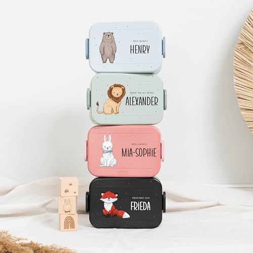 Muckelmeister Take a Break personalisierte Brotdose für Mepal - Geschenke für die Einschulung Mädchen und Junge - Brotdose für Kinder personalisiert - Bento Box mit Trennwänden + Gabel - 900 ml