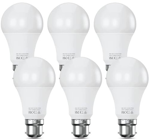 Nottac Bayonet Light Bulb 100W Equivalent, Energy Saving B22 LED Bulbs, Warm White 2700K, 13.5W 1520 Lumens Light Bulb, Non-Dimmable, Super Bright BC GLS Light Bulbs, 6-Pack