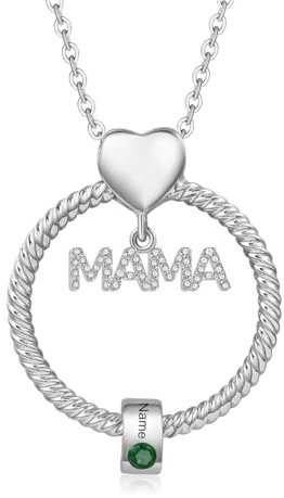 Kette Damen Geschenke für Mama - Personalisierte MAMA Kette mit 1–5 Namen Halskette Schmuck Charms Anhänger für Mutter Tochter Weihnachten Muttertag Geburtstag (Silber-1 Name 1 Geburtsstein)