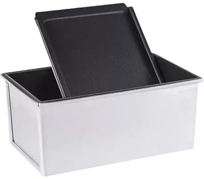 FAQQI Shokupan Bread Pan, 1.5 Loaf Pullman Pan with Lid | Japanese-Style Rectangular Bread Mold, Aluminum-Plated Iron, Sliding Lid, For Shokupan And Sandwich Loaves