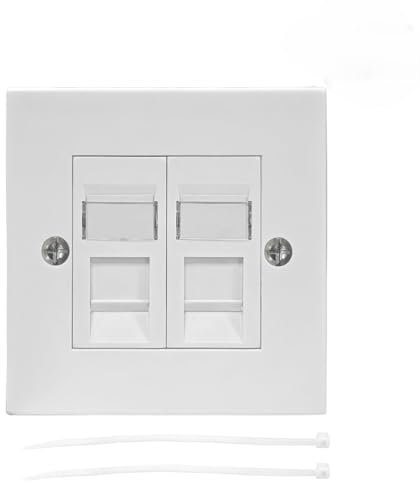 Ethernet Wall Socket, 1 Pack CAT6 Socket Faceplate, Double Port RJ45 Socket Wall Plate, Ethernet Plug Wall Socket, Ethernet Socket Wall Box with Network Jack Modular (White)