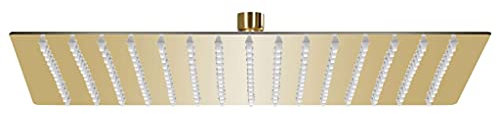 Soffione doccia a pioggia in acciaio inox, 40 x 40 cm, quadrato, oro