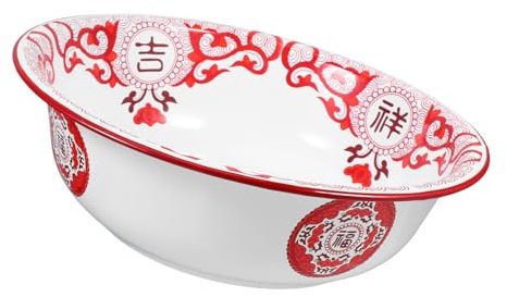 QUMIIRITY Vintage Enamel Basin 36cm Large Enameled Mixing Dough Bowl Red Kitchen Enamelware Soup Serving Wash Basin for Vegetables and Salad