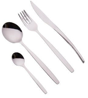 NUOVA HSSC Set Posate Sull 16 Pezzi in Acciaio Inox con 4 Coltelli Forgiati, Forchette, Cucchiai e Cucchiaini, Impugnatura Ergonomica, Lavabili in Lavastoviglie, Colore Inox