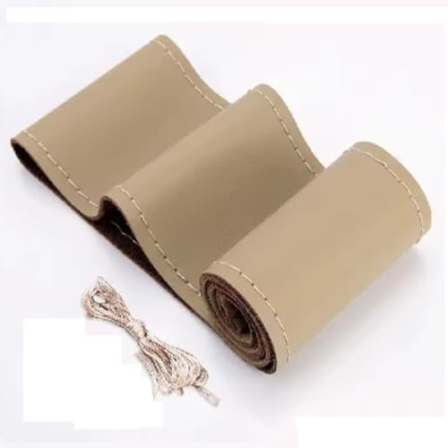 BARAC Funda para Volante de Coche 38 cm, Cubierta Cuero Antideslizante, Cosida con Aguja e Hilo, Costuras de Ajuste Universal (Beige)