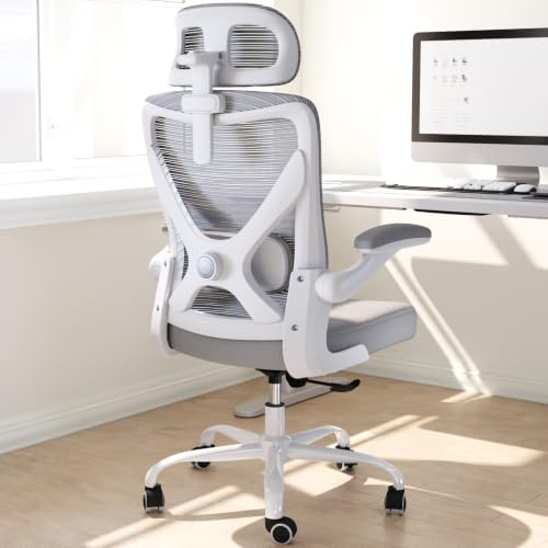 TRALT Bürostuhl - Ergonomischer Bürostuhl mit Verstellbare Lordosenstütze Kopfstütze Office Desk Chair - Gaming Stuhl in X-Form Büro Stuhl - Schreibtischstuhl Computerstuhl 150kg Grau