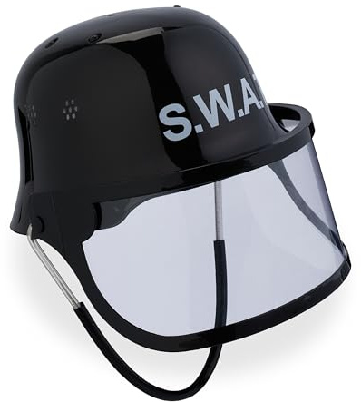 Relaxdays 2 x SWAT Helm Kinder, verstellbar, Einsatzhelm, klappbares Visier, HBT: 24,5 x 22,5 x 28 cm, Polizeihelm, schwarz