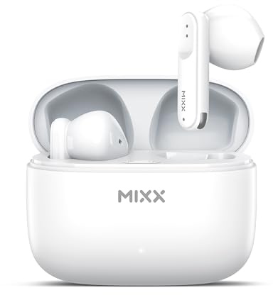 Mixx StreamBuds Switch A7 Silicone-Free True Wireless Earbuds – Bluetooth 5.4 In-Ear Headphones with USB-C Charging Case, 18H Playtime, Quick Charge, Touch Controls, Voice Assistant, (White)