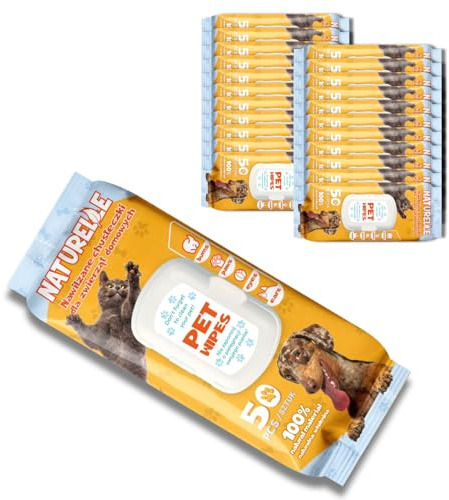 Kleenit Lingettes Chien & Chat Nettoyantes et Hydratantes (1000 unités) – Lingettes Animaux pour Yeux, Oreilles, Pattes et Pelage – Hygiène Quotidienne Animaux – Lot 20 x 50 Lingettes