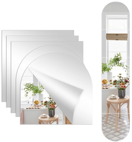 SYCEES 5pcs Specchio Acrilico Adesivo da Parete,30 * 30cm Specchi Adesivi Semi Cerchio e Guadrato,Piastrelle Parete a Specchio,Specchi Infrangibili per Bagno/Porte/Armadio/Ingresso/Palestra/Soggioro