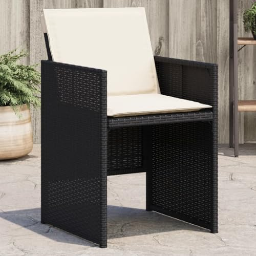 Fangmaliuyun 4er Set Schwarze Poly Rattan Gartenstühle mit cremeweißen Hochlehnern 50,5 x 54 x 79 cm klappbar und platzsparend für Balkon Terrasse Camping und Garten Lounge