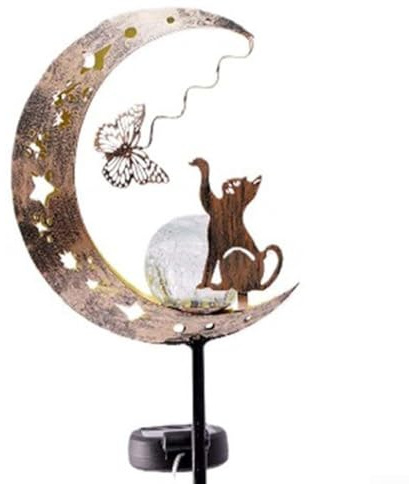 Solar Katze Mond Garten Licht, Auto On/Off Outdoor Dekorative Pfahl Lampe für Weg Blumenbeet Terrasse Eisen Metall Silhouette