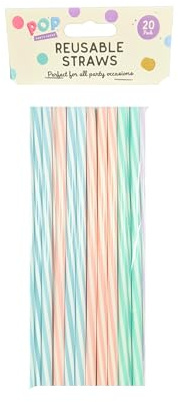 MAR Reusable Straws - Pastel Colours 20 pcs - for BBQs Summer Garden Party Smoothies Milkshakes | Colourful Candy Striped Plastic Drinking Straws | Washable & Reusable, Not Single-Use | Eco Friendly