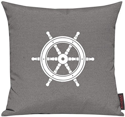 Kissenhülle Kissenbezug Sofakissen Sailing Steuerrad Motive Maritim Urlaub Wasser See, Größe 40 x 40cm, Farbe grau