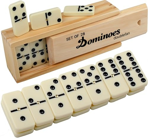 Dominos Set for Adults, Double 6 Domino Game, Double Six Standard Domino with Natural Wooden Box, 28 Tiles,Tradditional Board Game for Adults and Elderly.
