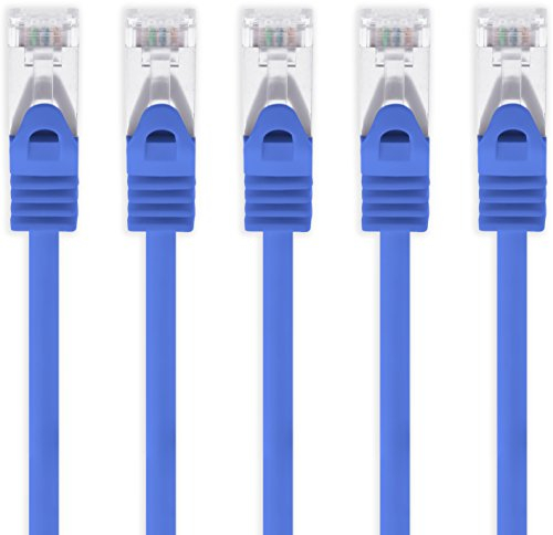 1aTTack.de 0,5m - blau - 5 Stück Cat7 Netzwerkkabel SFTP Patchkabel Lankabel Rohkabel 10GB/s - 500 Mhz konfektioniert mit 2 RJ45 Stecker Cat 6a