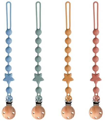 Lucktao 4 catenelle per ciuccio, in silicone, per bambini, senza BPA, per passeggino, seggiolone, seggiolino auto, seggiolino auto, 4 pezzi