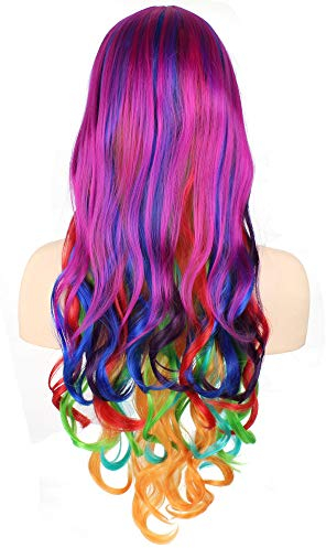 OKVGO Lange lockige Regenbogen-Perücke für Damen, Cosplay, Party, Halloween-Kostüm, 70,1 cm, mehrfarbig IV