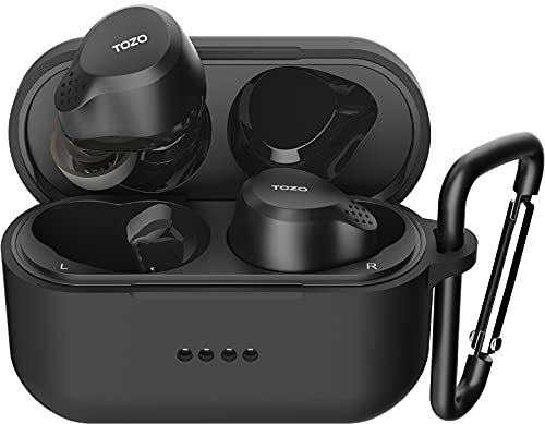 TOZO NC7 Funda Protectora de Silicona a Prueba de Golpes, Impermeable, Suave, Textura Mate para Auriculares TOZO NC7 con LED Frontal Visible y Llavero Negro