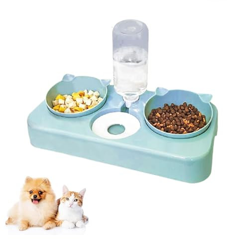 Kakbrt Ecuelle Chat,3 en 1 à Stockage d'eau Automatique Gamelles pour Chats,Anti-Dérapant Bols de Nourriture pour Animaux de Compagnie,Disponible pour Les Chats et Les Chiots (Vert)