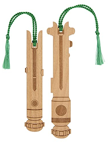 Juniper and Ivy Designs Star Wars Ahsoka Tano Clone Wars Lichtschwert-Lesezeichen – Lasergravur – Made in USA – Holz-Lesezeichen mit grüner Quaste