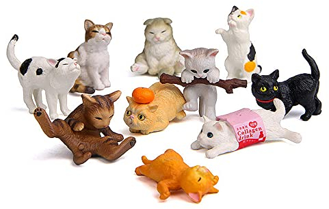 kukifun 10 Stück niedliche Katzenfiguren, Mini Kawaii Kätzchen Spielzeug Sammlung Tier Charakter Spielset für Kuchen Topper Garten Auto Dekorationen