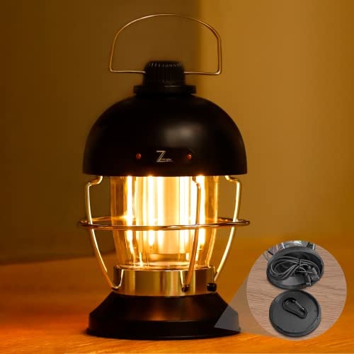 5000mAh Aufladbar LED Campinglampe, Retro Campinglaterne Akku mit 400LM Warmweiß,100 Leuchtdauer,Stufenlos Dimmbar, 3 Lichtmodi,IPX4 Wiederaufladbare Notlicht Taschenlampe für Überleben,Stromausfälle