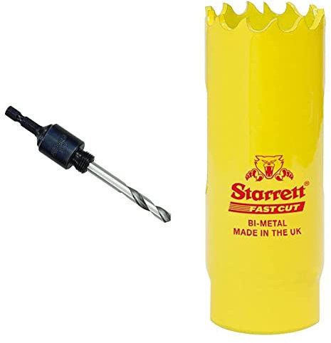 Starrett AY1451 A4 Arbor Fits Hole Saws 14-30mm 9/16-inch - 1.3/16-inch and Shank Size 6.5mm 1/4-inch Hex & FCH2532 Bi Metal Fast Cut Hole Saw, 20mm