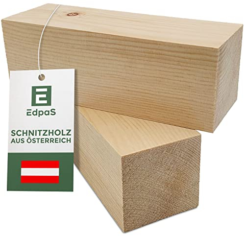 Edpas Schnitzholz Zirbenholz - 2er Set Holzblock (20x7x7cm) - Großes Schnitzholz Zirbel Rohlinge - Naturbelassenes Holz zum Schnitzen für Kinder - Drechselholz aus Zirbe