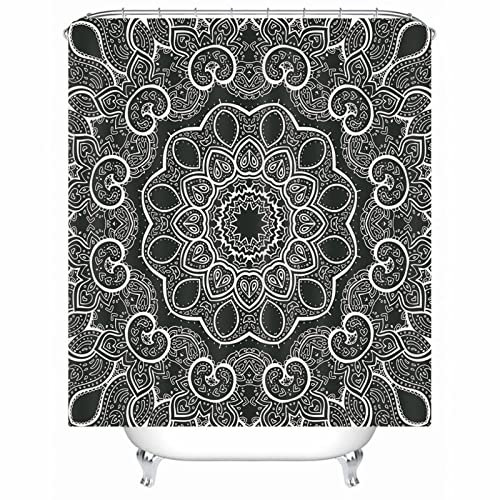 EHOMERY Cortina Baño Furgoneta Camper Cortina De Ducha Naturaleza Flor De Vid Cortinas Baño Lisas Cortina Ducha Tela Impermeable Polyester Blanco Negro Ojales De Acero Inoxidable, 120X180Cm