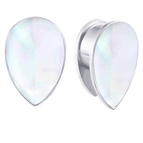 Beydodo Tunnel 6MM Edelstahl, Ohr Tunnel Plug Silber Tropfen mit Weiß Muschel Ohrringe Piercing Ohr Expander Set
