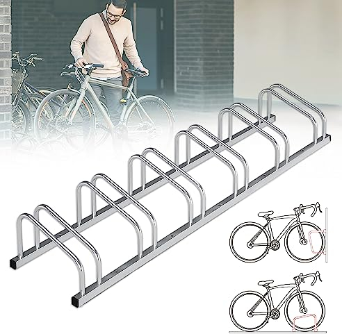 KARAT Fahrradständer Bodenparker für bis zu 6 Fahrräder mit Reifenbreiten bis 55 mm - Bodenmontage oder Wandmontage - Radständer Mehrfachständer Bodenständer Fahrradhalter (Silber, 6 Fahrräder)