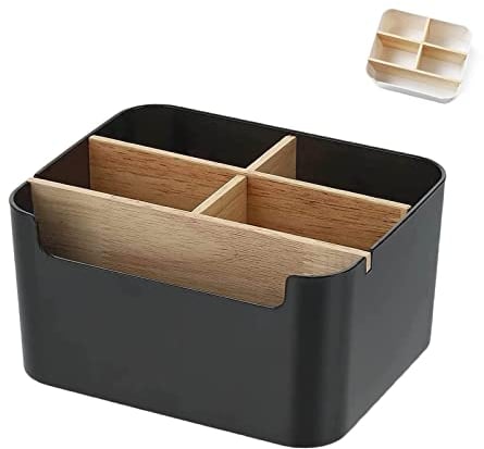 gvivej Schreibtisch Organizer - 5 Fächer Holz Schreibtisch Organizer - mit Stifthalter - Kann gespeichert werden Stift - Kosmetikartikel - Haftnotizen - für Büro Schlafzimmer und Wohnzimmer - Schwarz