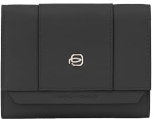 PIQUADRO - Portafoglio Porta Monete RFID in Pelle - Donna - Nero | Protezione antifrode, Alloggio carte, Vani organizzati, Uso quotidiano