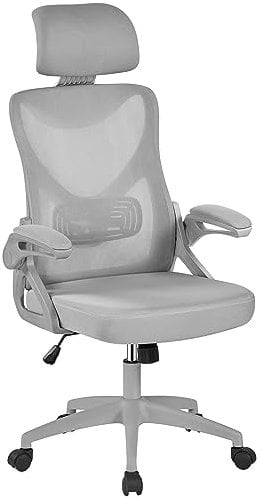 Yaheetech Ergonomic Computer Desk Chair, High Back Home Office Chair with Flip-up Armrest and Lumbar Support for Home Study or Manager Work Gray