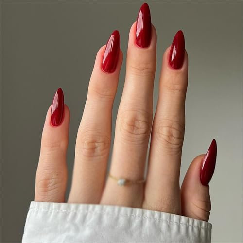 Weeding Christmas Red Fake Nail Short Almond Press on Nails French Tips for Women and Girls Nail Art Manicure 24pcs
