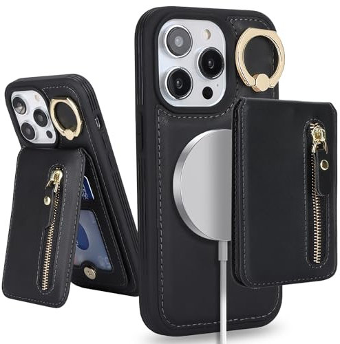 SailorTech Case for iPhone 14 Pro Max - Magsafe Ring Stand with Kickstand, Card Slots Wallet - Black