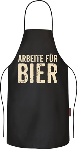 RAHMENLOS Partyschürze für Männer: Arbeite für Bier - Grillschürze Kochschürze Küchenschürze Baumwolle schwarz