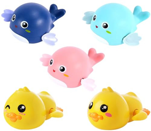 ELfcAt Baby Badespielzeug, Wasserspielzeug, Badewanne Enten Wasserspielzeug Baby Ente, Kinder Uhrwerk Schwimmbad Spielzeug, Badewannenspielzeug Geschenke für Baby Jungen Und Mädchen 5 Stück