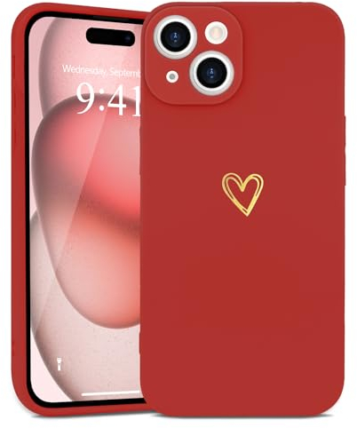 Wirvyuer Kompatibel mit iPhone 13 Handyhülle Mädchen Hülle Gold Liebesherz Weich Silikon Case Süßes Gold Love Slim Stoßfest Schutzhülle für iPhone 13 Knallrot
