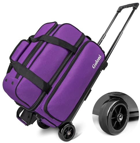 Goloni 2 Wheel Bowling Bag with Large Separate Shoe Compartment for Bowling Shoes (up to US Men's Size 13) Retractable Handle Extends to 40