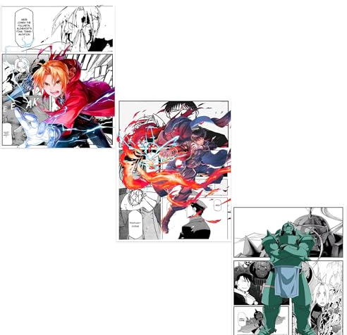 Ouroboros Art & Design - FMA – Full Metal Alchemist Anime Poster-Set – Roy Mustang, Edward und Alphonse Elric – Premium mattes 300 g/m²-Papier – 3er-Set – 20,3 x 25,4 cm – ungerahmt