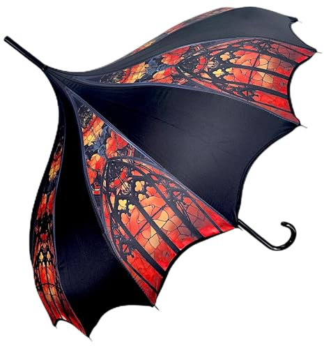 Regenschirm aus Glas im gotischen Pagoden-Stil, mit dunklen Flügelkanten, limitierte Auflage, regen- und winddicht, UV-blockierend, perfekt für Halloween und Gothic-Mode-Enthusiasten