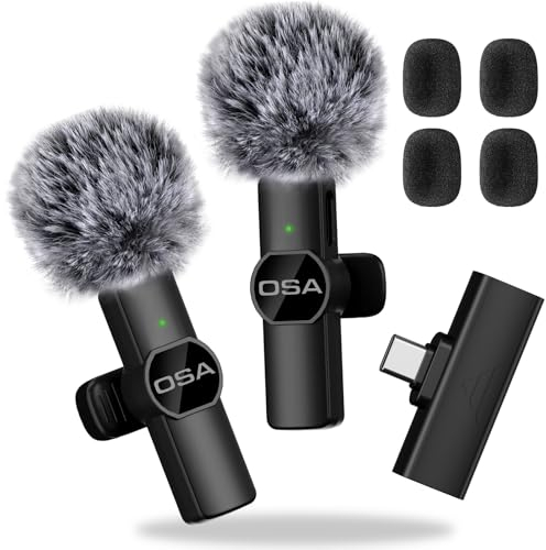 OSA USB-C Wireless Lavalier Mikrofon für iPhone 15 Serie/Android/Type-C Smartphone Laptop, Kabelloses Mikrofon für Videoaufnahme Mini Mikrofon, Live Streaming, TikTok, Vlog, YouTube, Interview
