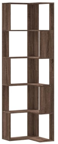 vidaXL Eckregal, Bücherregal Regal 5 Böden, Standregal Bücherschrank für Wohnzimmer, Aktenregal Büroregal Wandregal, Braun Eichen-Optik Holzwerkstoff